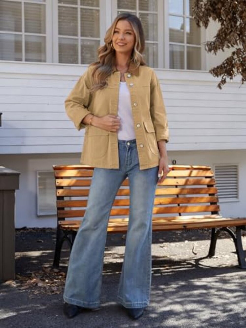 Oversized Denim Barn Jacket with Contrast Collar - Picture 5 of 7